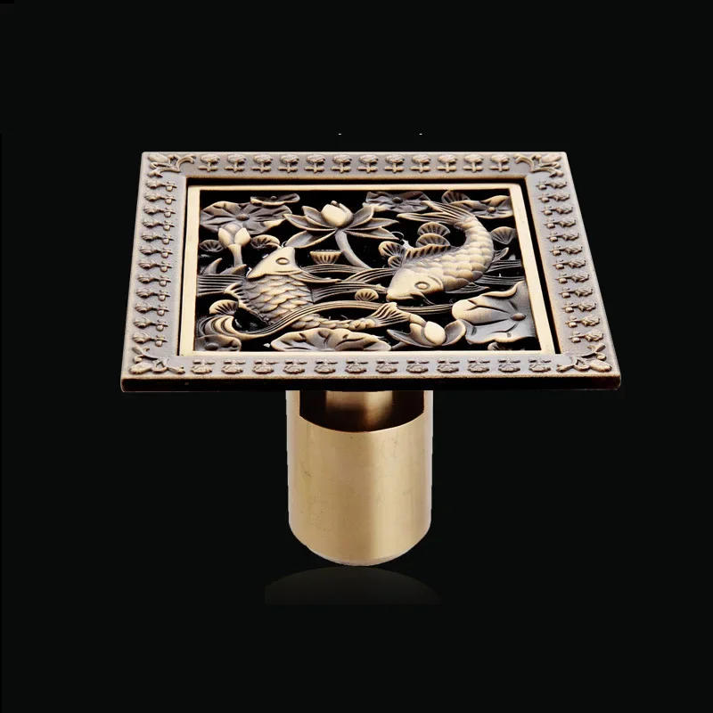 Description Picture 2 of itemEuro Floor Drains Antique Brass Shower Floor Drain Bathroom Deodorant Euro Square Floor Drain Strainer Cover Grate Waste