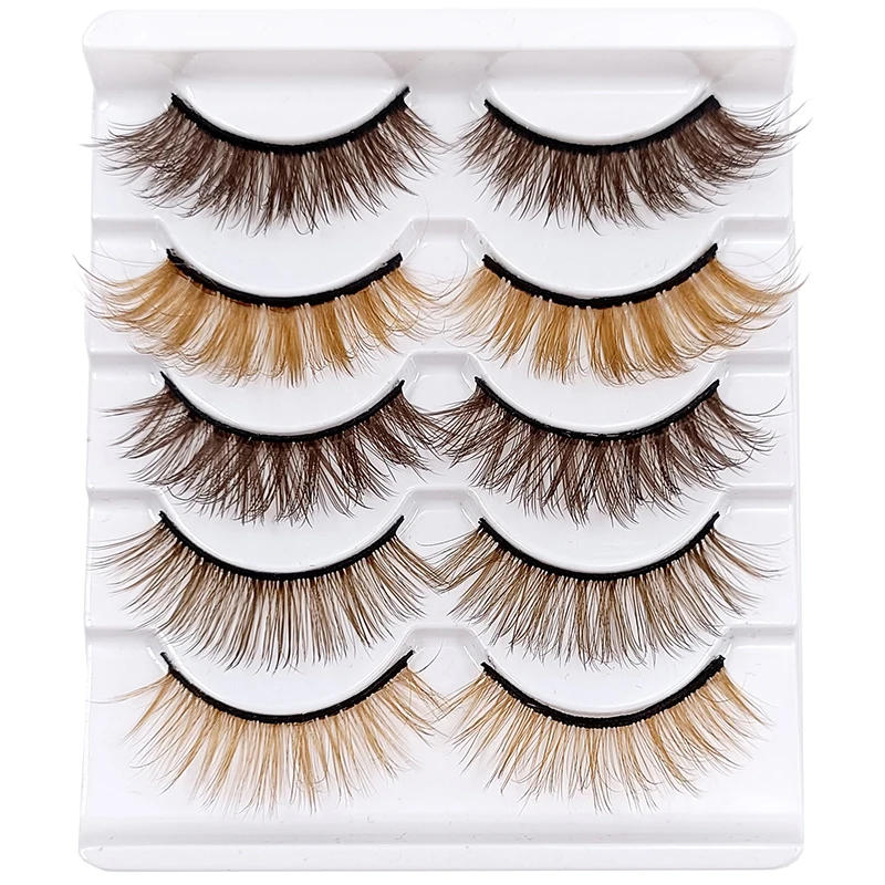 Description Picture 2 of item5Pairs Mix Brown Eyelashes Coffee Color Fake Lashes Blonde False Colored Eye Lash Extension Long Natural Faux Mink Cils