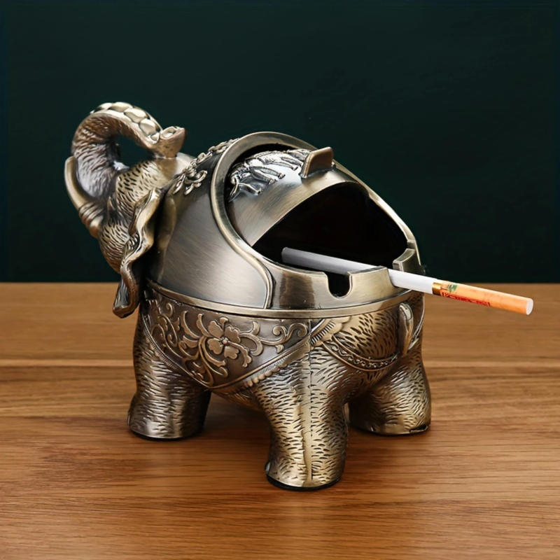 Description Picture 3 of itemElephant Ashtray - Durable Metal, Unique Animal Design, Convenient Lid, Anti-Fall, Luxurious, Anti-Fly Ash - Perfect for Living