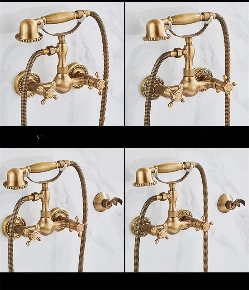 Description Picture 6 of itemAntique Bathtub Shower Set Wall Mounted Brass Faucet Bathroom Hot  and Cold Bath and Mixer Taps Brass