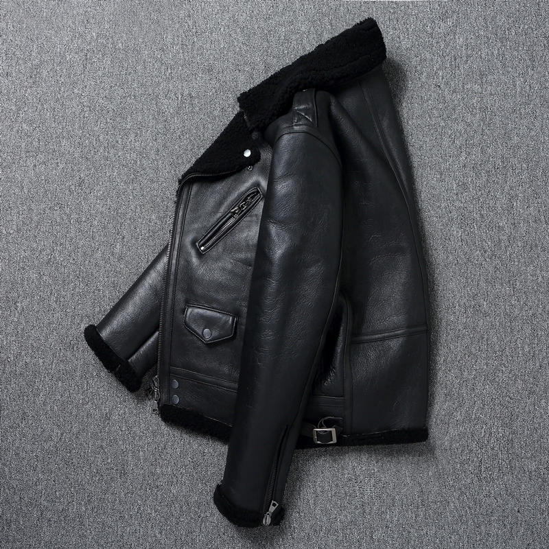 Description Picture 6 of itemNatural Fur Genuine Sheepskin Shearling Coat for Men Fur Jackets Thick Warm Coats Winter Leather Clothing Small Fake Pocket