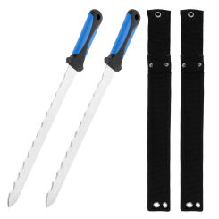 11" Stainless Steel Blade Insulation Cutter Dual-sided Serrated Sharp Duct Knife Tool with Sheath for Cutting Heat Materi