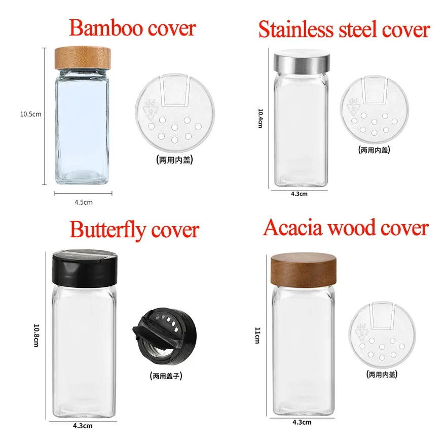 Description Picture 4 of itemGlass Spice Jars with Bamboo Lid Spice Seasoning Containers Salt Pepper Shakers Spice Organizer Kitchen Storage Sets3/12Pcs Hot