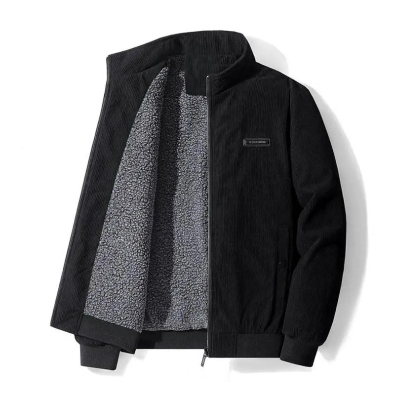 Description Picture 6 of itemMen Winter Jacket Zipper Closure Men Jacket Men's Winter Cotton Jacket with Thick Plush Lining Stand Collar Zipper for Regular