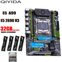 QIYIDA X99 motherboard set kit xeon LGA2011-3 E5 2690 V3 4*8gb=32GB 3200MHz DDR4 NVME M.2 NGFF SATA 3.0 nvme M.2 ATX 4 channels