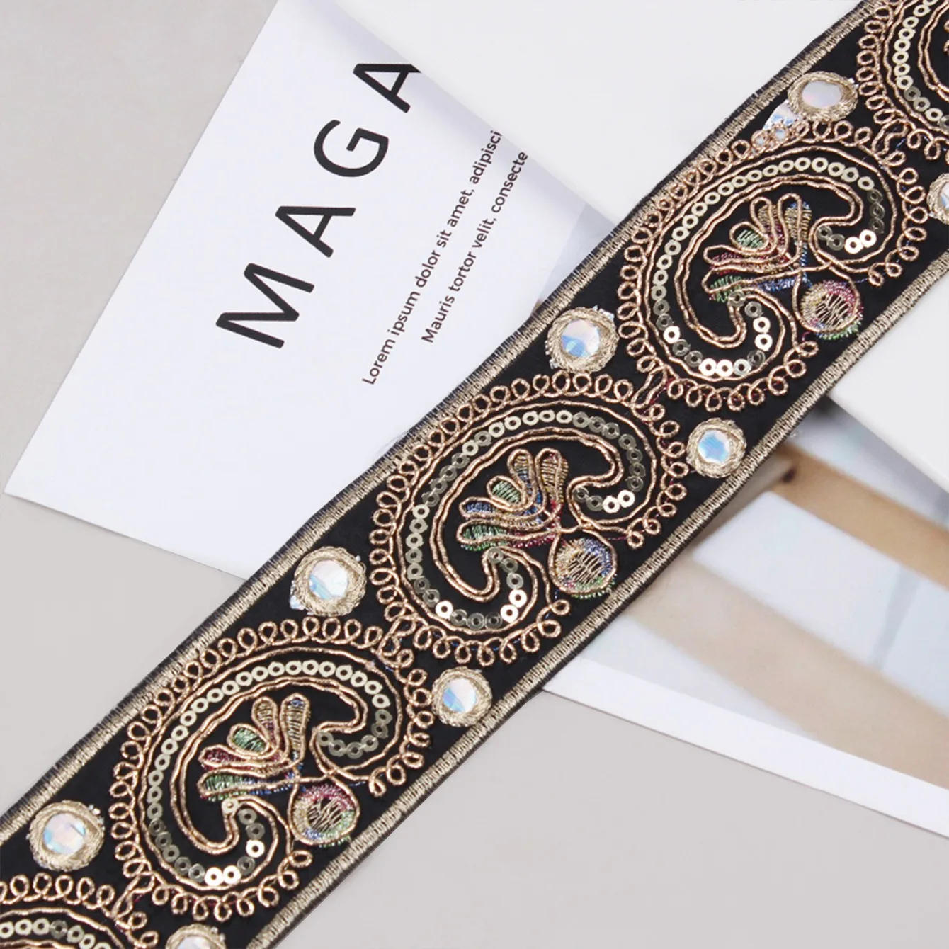 Description Picture 3 of itemEthnic Tapes for DIY Sewing, Sequin Ribbon, Clothing Accessories, 1 Yards