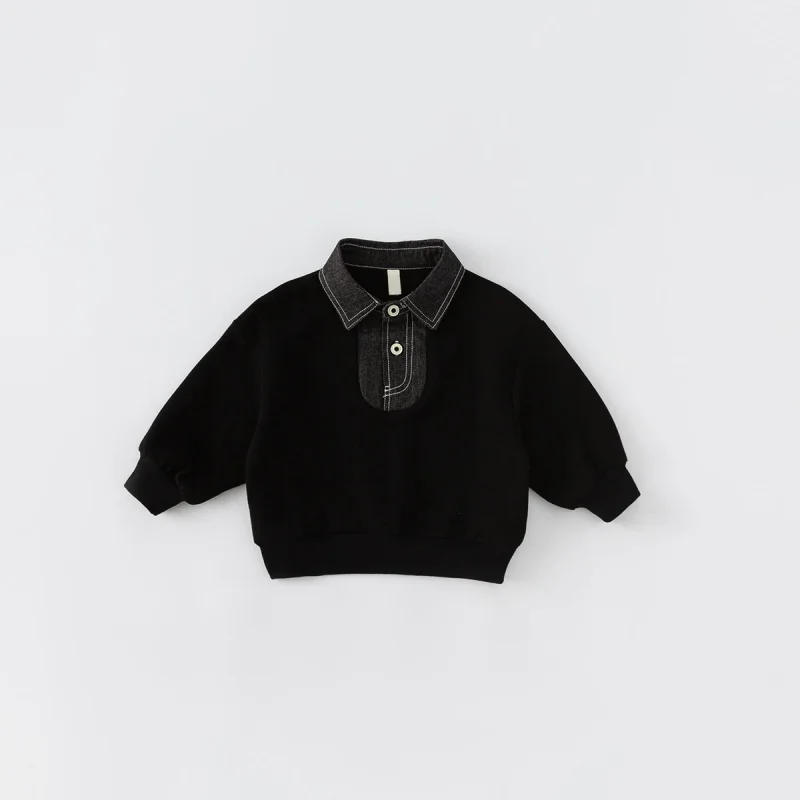 Description Picture 3 of itemBaby Girl Boy Solid Color Hoodie Infant Toddler Child Turn Down Collar Top Autumn Long Sleeve Pullover Baby Clothes 12M-5Y