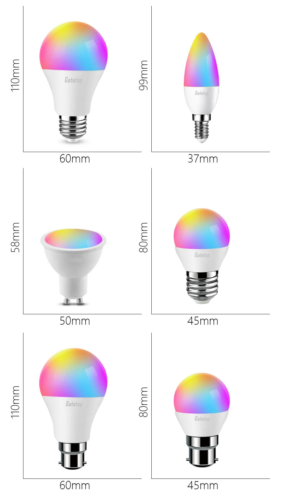 Description Picture 2 of itemLED RGB Lamp Spotlight Bulb E27 E14 GU10 B22 AC 220-240V Bombillas LED 6W 10W IR Remote Control Led Smart RGBW Lamp Home Decor