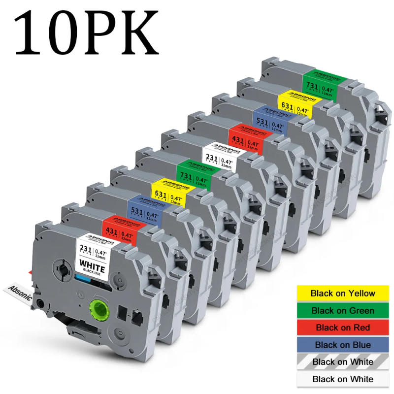 Description Picture 2 of item10PK Compatible for Brother 6/9/12mm TZe231 TZe Tape TZe431 TZe531 TZe631 TZe731 Laminated Label for Brother P-touch Label Maker