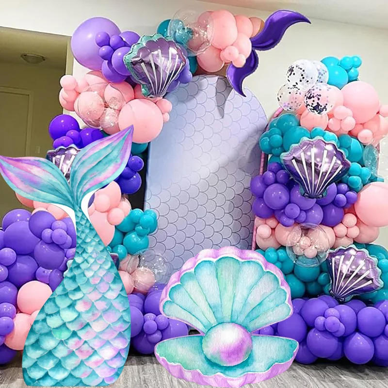 Description Picture 3 of item45/60/91cm Ocean Animal Cardboards Blue Shell Mermaid Tail Theme Party KT Board for Baby Shower 1st Birthday Party Backdrop