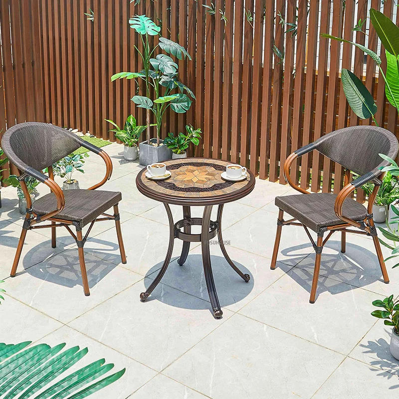 Description Picture 6 of itemOutdoor Patio Table and Chairs Set modern Light Luxury Leisure Small coffee table Rattan Chair Household Garden Furniture set Z