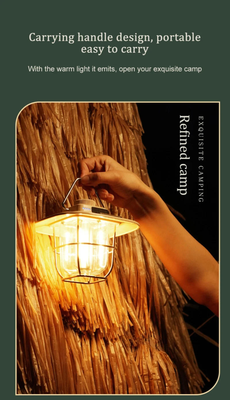 Description Picture 5 of itemLED Camping Lamp Retro Hanging Tent Lamp Waterproof Dimmable Camping Lights Outdoor 1800mAh Battery Emergency Light Lantern