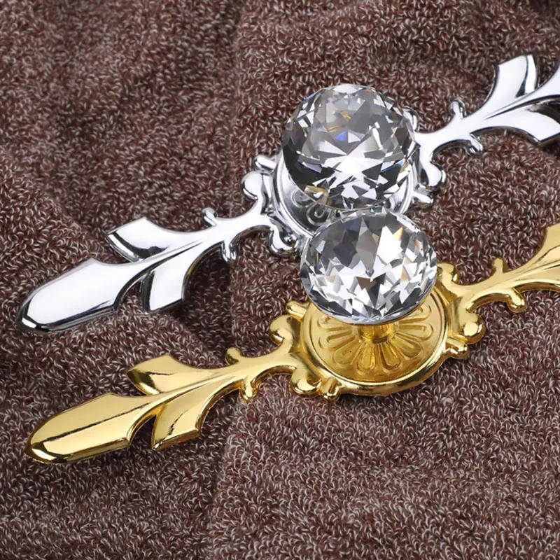 Description Picture 4 of itemBright Gold Crystal Drawer Knobs with Backplate Chrome Cabinet Handles Light Luxury Wardrobe Pulls Zinc Alloy Furniture Hardware