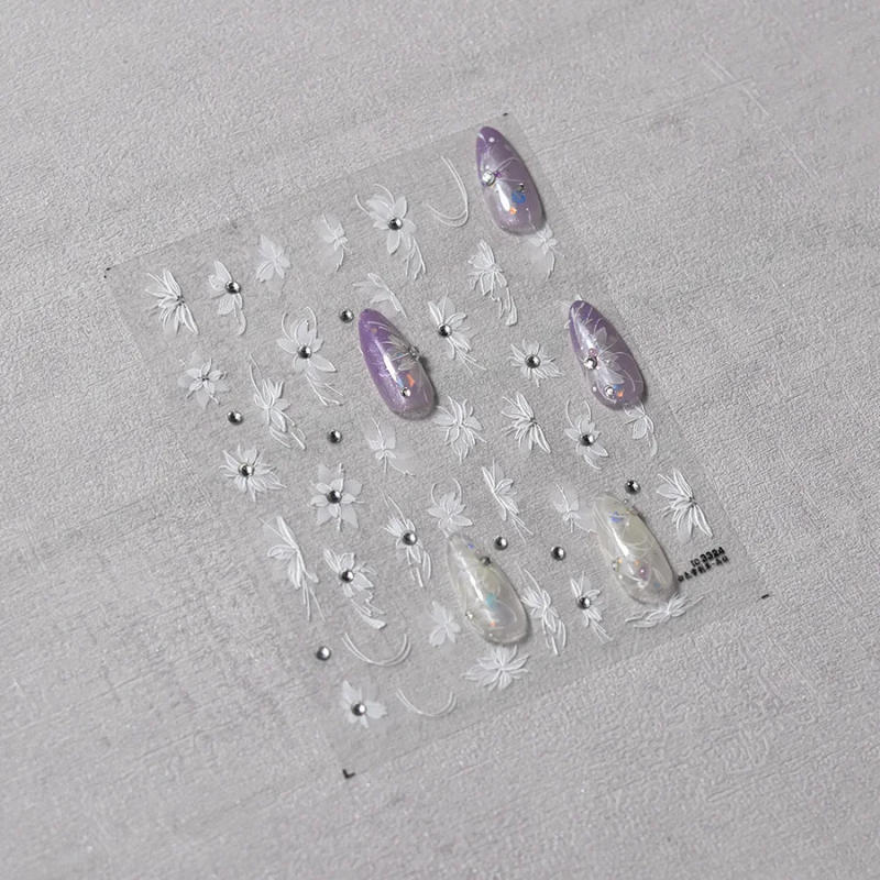 Description Picture 5 of item1pcs 5D Crystal Diamond White Flower Nail Art Stickers Japanese Vintage Self Adhesive Nail Flower Decals Fashion Nail Art Decor