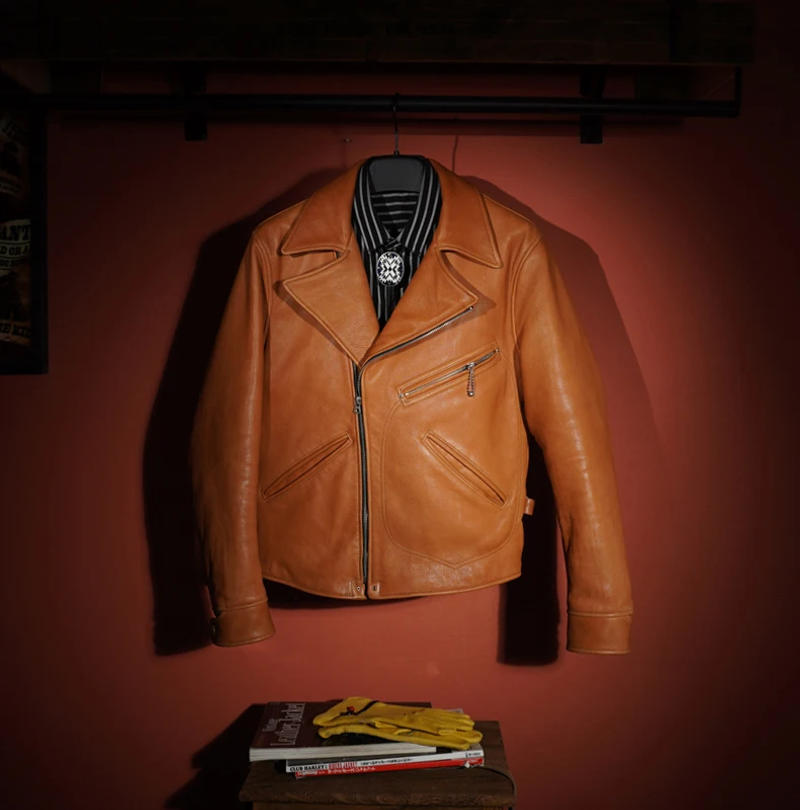 Description Picture 3 of itemReal Deerskin Jackets for Men Genuine Leather Vintage Motorcycle Jacket Men's Coat Diagonal Zipper Soft Natural Leather Clothes