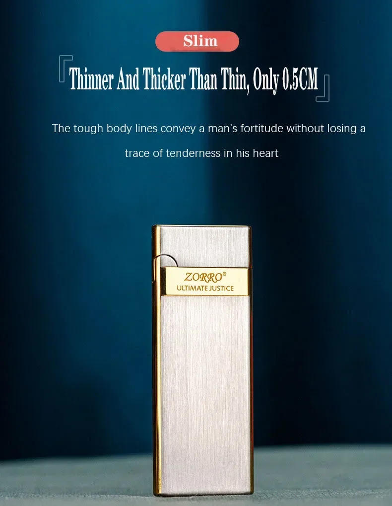 Description Picture 2 of itemZORRO Metal Ultra-thin  Butane Gas Inflatable Grinding Wheel Ignition Lighter Cigarette Lighters High-end Men's Small Tools