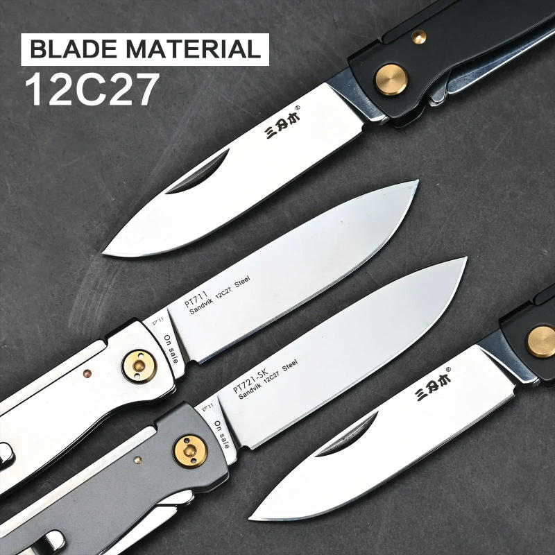 Description Picture 5 of itemPT711/PT721 Pocket Folding Knife 12C27 Steel EDC Survival Outdoor Camping Liner Equipped With Scissors Multifunction Tool2024