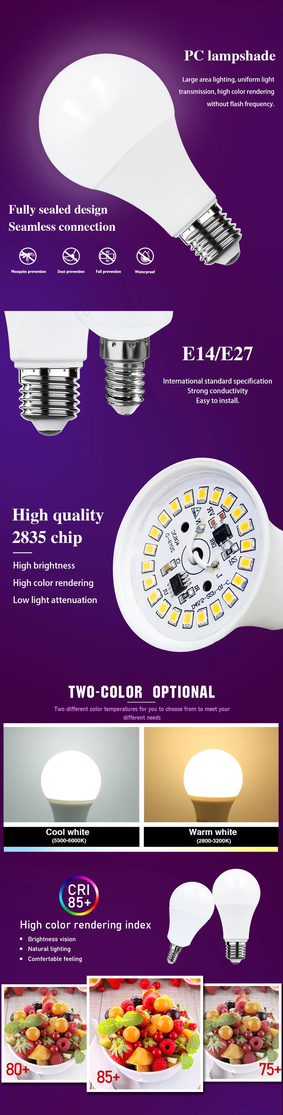 Description Picture 4 of itemLED Bulb Lamps E27 E14 220V 3W 6W 9W 12W 15W 18W 20W 24W Led Light Bulbs Real Power Lampada Living Room Home Indoor Led Bombilla