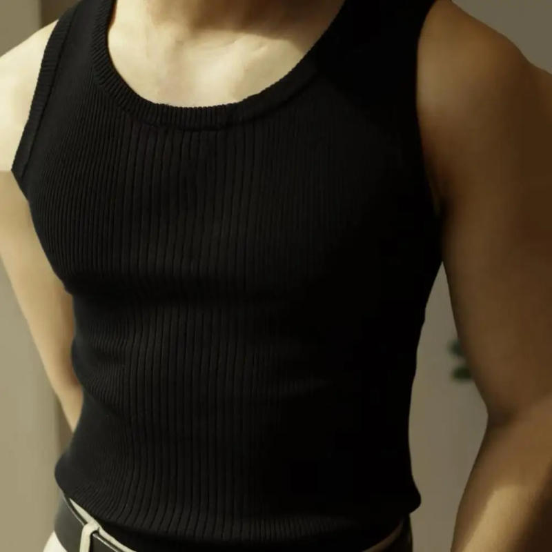 Description Picture 6 of itemMen Summer Vest Men's Ribbed Knitted Summer Vest Slim Fit Sleeveless Tank Tops for Casual Activewear Fitness Gym Streetwear Men