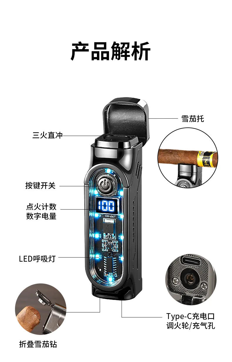 Description Picture 5 of item2026 New Three Straight Lighters Portable Ignition Multi-function Cigarette Lighter Household Fierce Lighter  Wholesale.