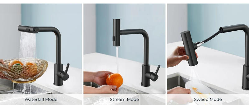 Description Picture 5 of itemBlack Kitchen Faucets Pull Out Rotation Waterfall Stream Sprayer Head Sink Mixer Brushed Nickle Water Tap Accessorie 3668