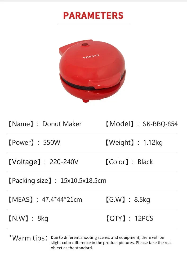 Description Picture 3 of itemMini Donut Maker Machine for Home, 550W Heating Makes 3 Doughnuts with Non-Stick Surface for Kid Breakfast, Snacks, Desserts