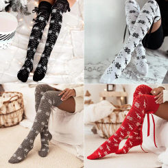 Winter Warm Christmas Multi-color Tie Rope Bow Long Leg Socks Casual Sweet Stockings over the Knee Socks Girl Thickened Socks