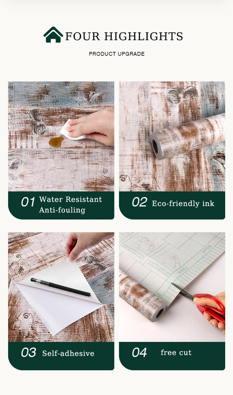 Description Picture 6 of itemPVC 45cm Self-adhesive Wallpaper Retro Wood Grain Modern Home Decoration Furniture Background Decorative Decoration for Bedroom