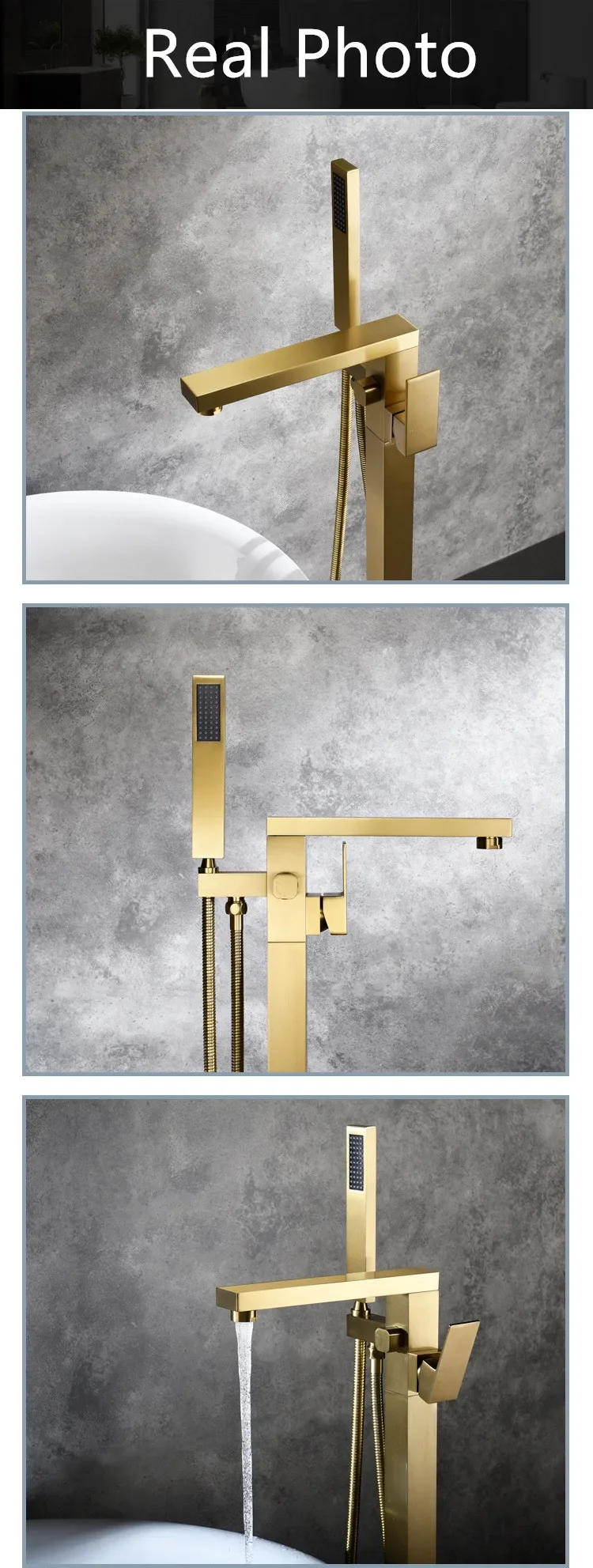 Description Picture 3 of itemBathroom Bathtub Faucet + Handheld Shower Free Standing Brushed Gold Luxury 9Mixer Taps Floor Mounted