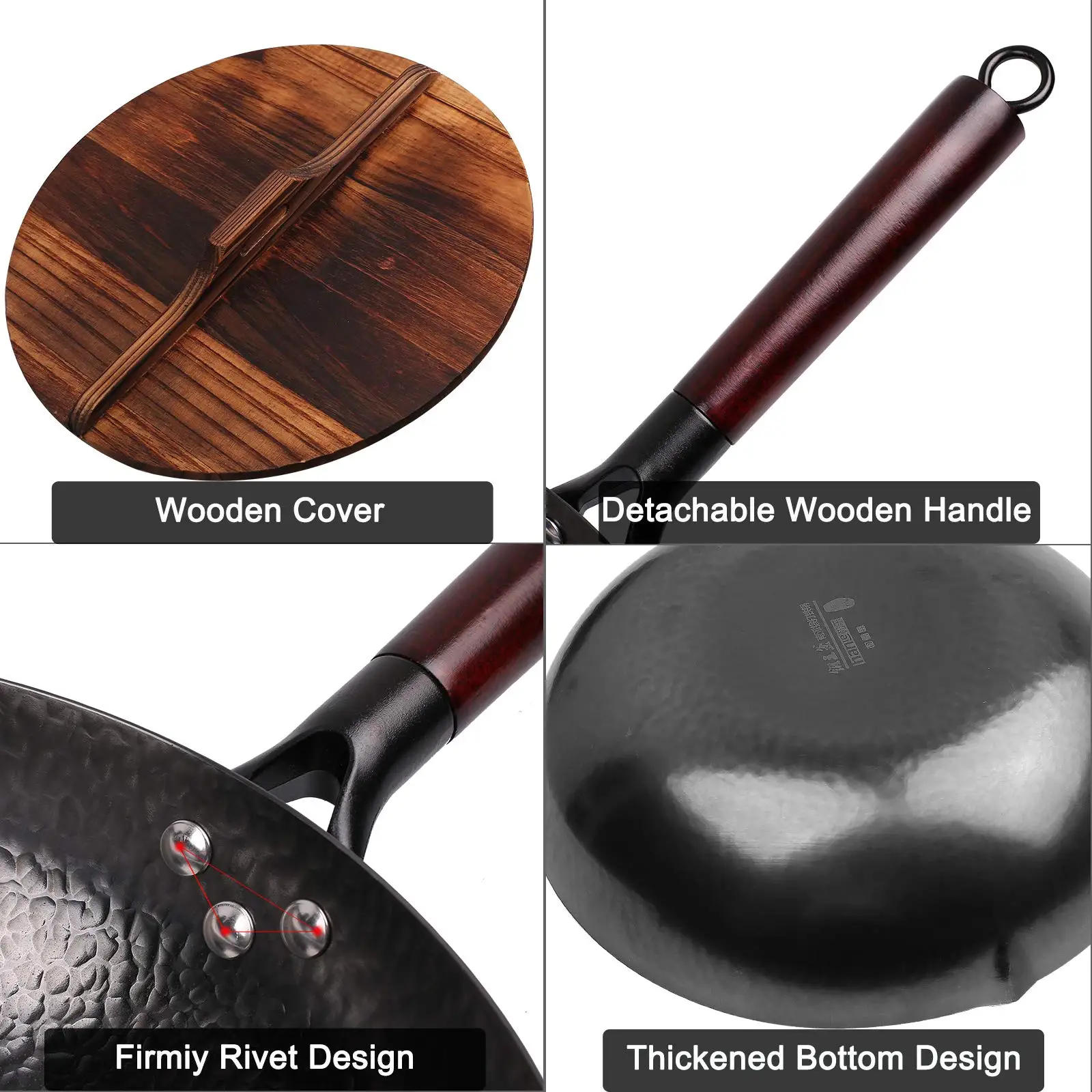 Description Picture 5 of itemCarbon Steel Wok,Woks and Stir Fry Pans with lid Kitchen Cookwar For Electric,Induction and Gas Stoves Flat Bottom Wok