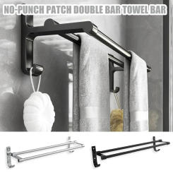 Bathroom Towel Racks Without Holes Space Aluminum Hanging Rack Suction Cup Toilet Wall Mounted Bathroom Double Rod Towel Bar