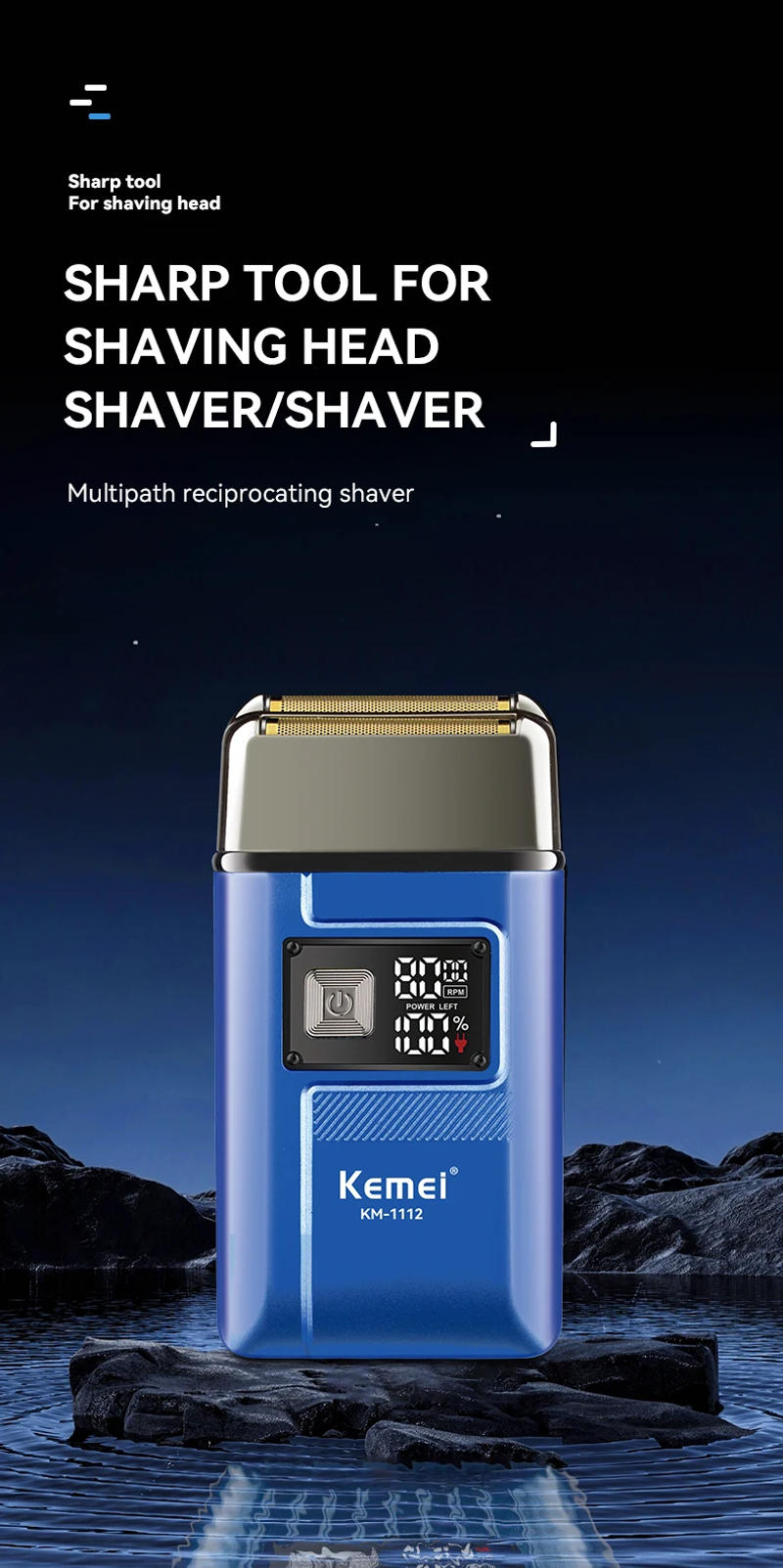 Description Picture 2 of itemKemei KM-1112 USB Charging IPX5 Waterproof Shaver 2 in1 Men's Rechargeable Electric Beard Razor Floating Forward Shaving Machine
