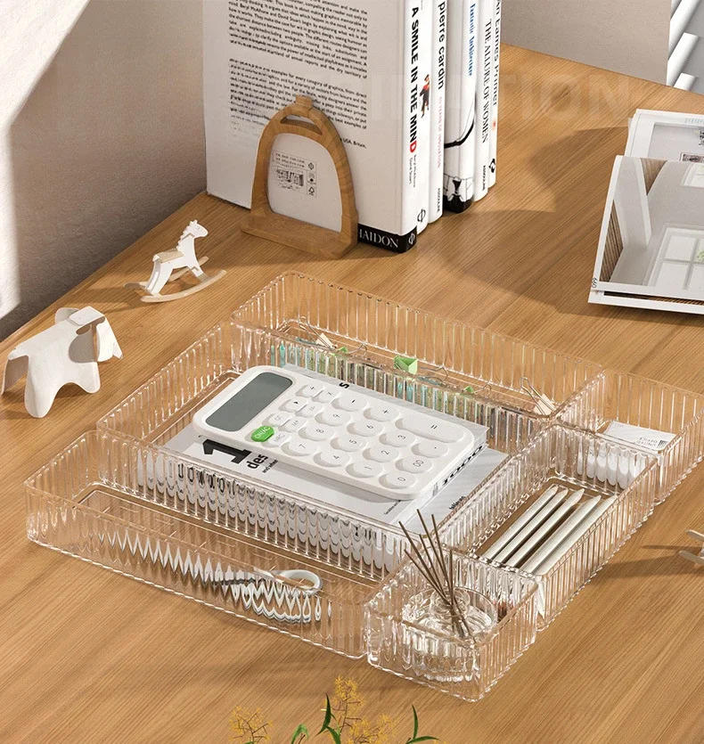 Description Picture 4 of itemUnlimited Desk Drawer Organizers Set Plastic Bathroom Storage Makeup Organizer Clear Transparent Storage Box Bins Kitchen Gadget