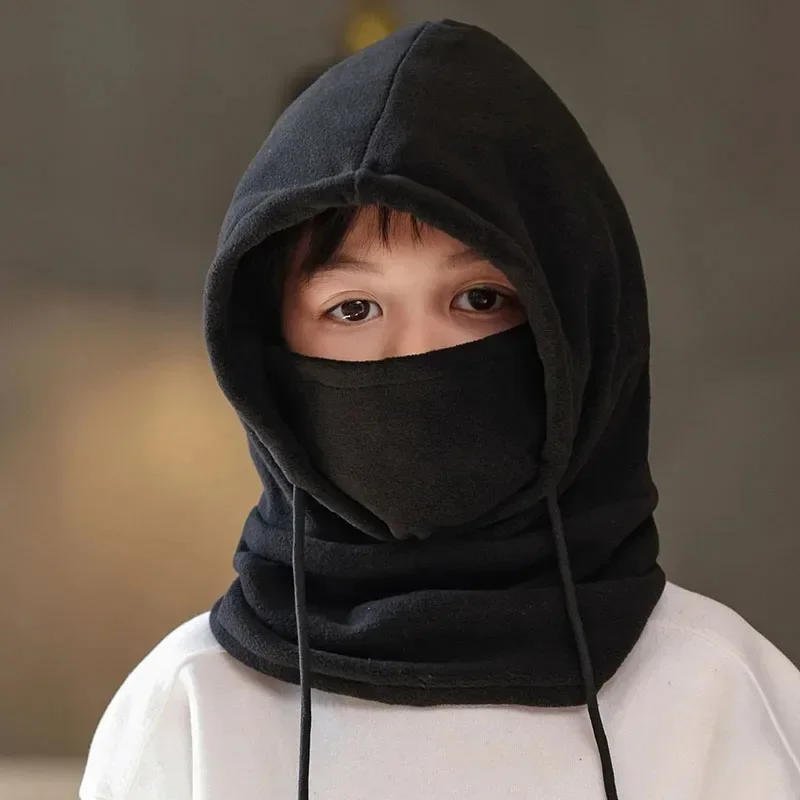 Description Picture 5 of itemOutdoor Winter Fleece Kids Balaclava Hat Windproof Cycling Cap for Children Boy Girl Solid Color Thick Warm Hooded Beanie Scarf