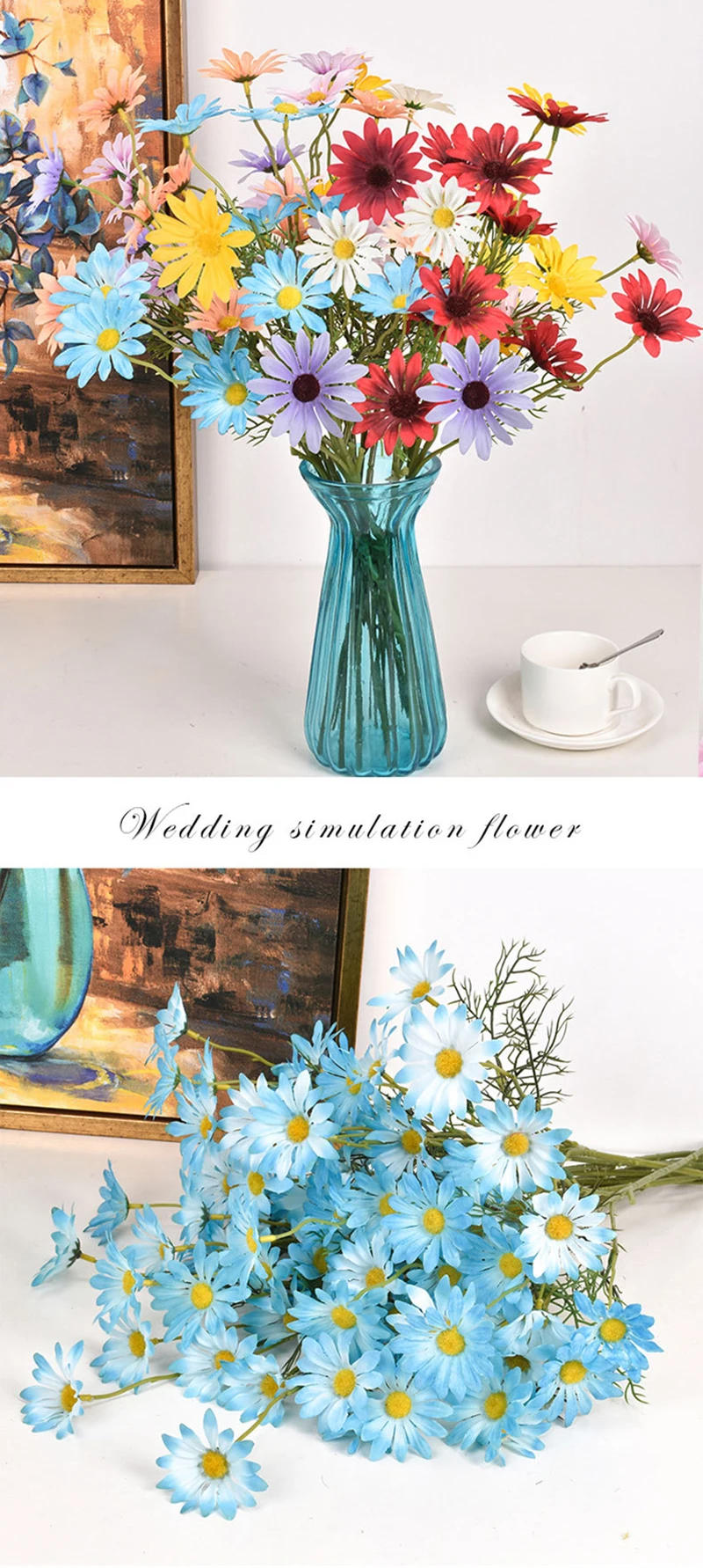 Description Picture 2 of item3/5/10Pcs Artificial White Daisy Flower Bouquet DIY Vase Home Garden Living Room Decoration Wedding Party Silk Fake Flowers