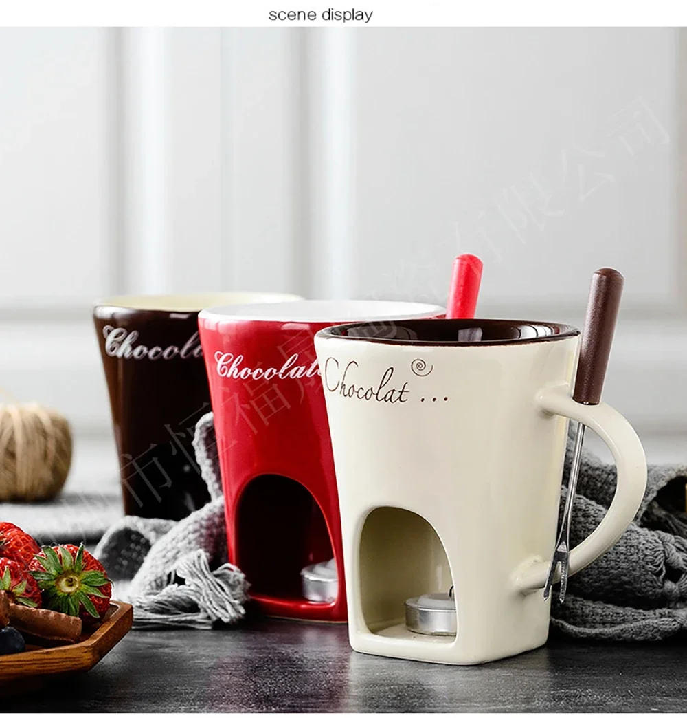 Description Picture 5 of itemFondue Mug Set Personal Mini Fondue Pots Chocolate Cheese Ice Cream Fondue Maker Kit Individual Butter Melter Cup Small Warmer