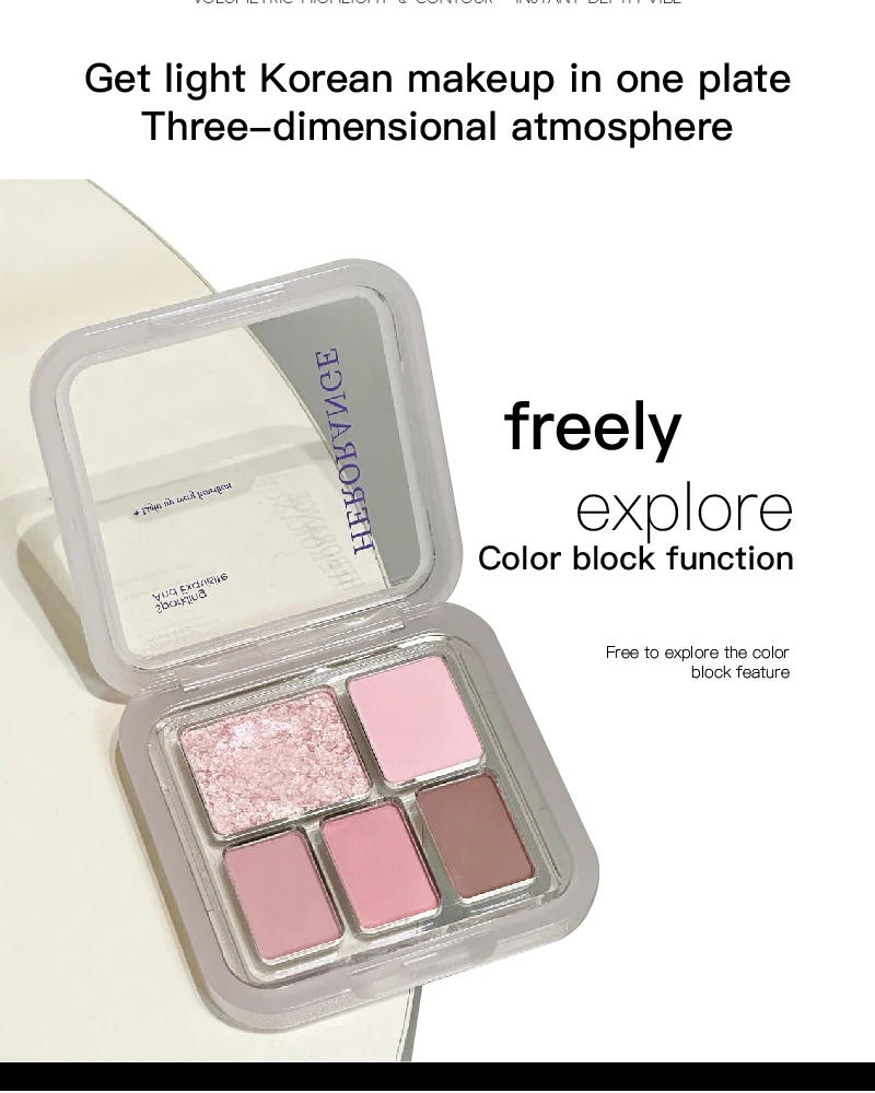 Description Picture 5 of item5-Color Shiny Punk Blue Eyeshadow Palette Glitter Pearlescent Eye Shadow Palette Lasting Waterproof Nude Pink Eye Pigment Makeup