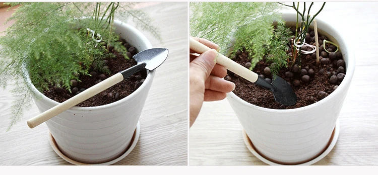 Description Picture 5 of item3pcs Set Mini Gardening Potting Tools Wooden Handle Shovel Rake Shovel Multifunctional Household Plant Bonsai Tools