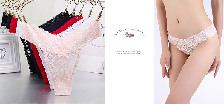 Description Picture 3 of itemEuropean and American large size sexy thong women's T-shaped transparent hollow lace panties underwear  women underwear