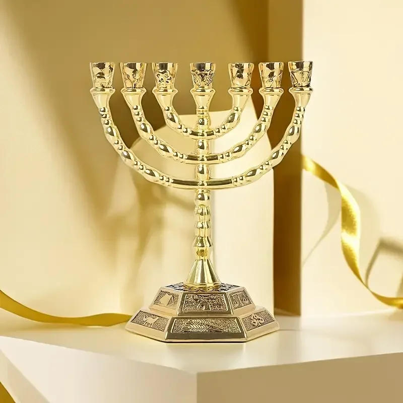 Description Picture 3 of itemTraditional Golden-Plated Ornaments Candlestick Menorah Hanukkah Seven Head Golden Lamp Household Desktop Decoration Gifts