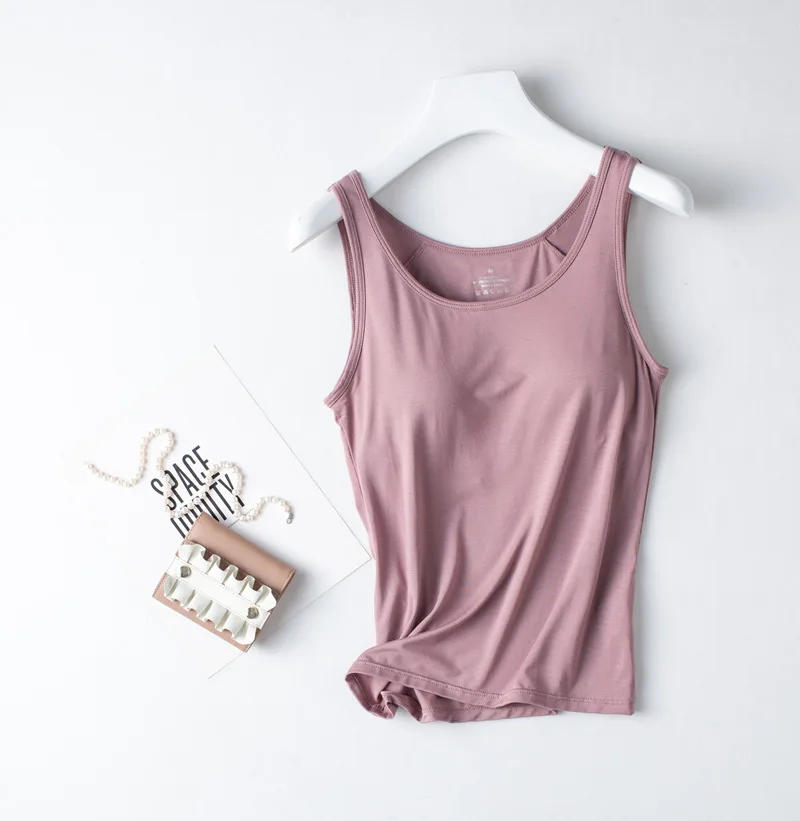 Description Picture 2 of itemWomen's One-Piece Sleeveless Slim Tank Top With Chest Pad Solid Color Soft Smooth Shockproof Casual Sport Vest With Built K15