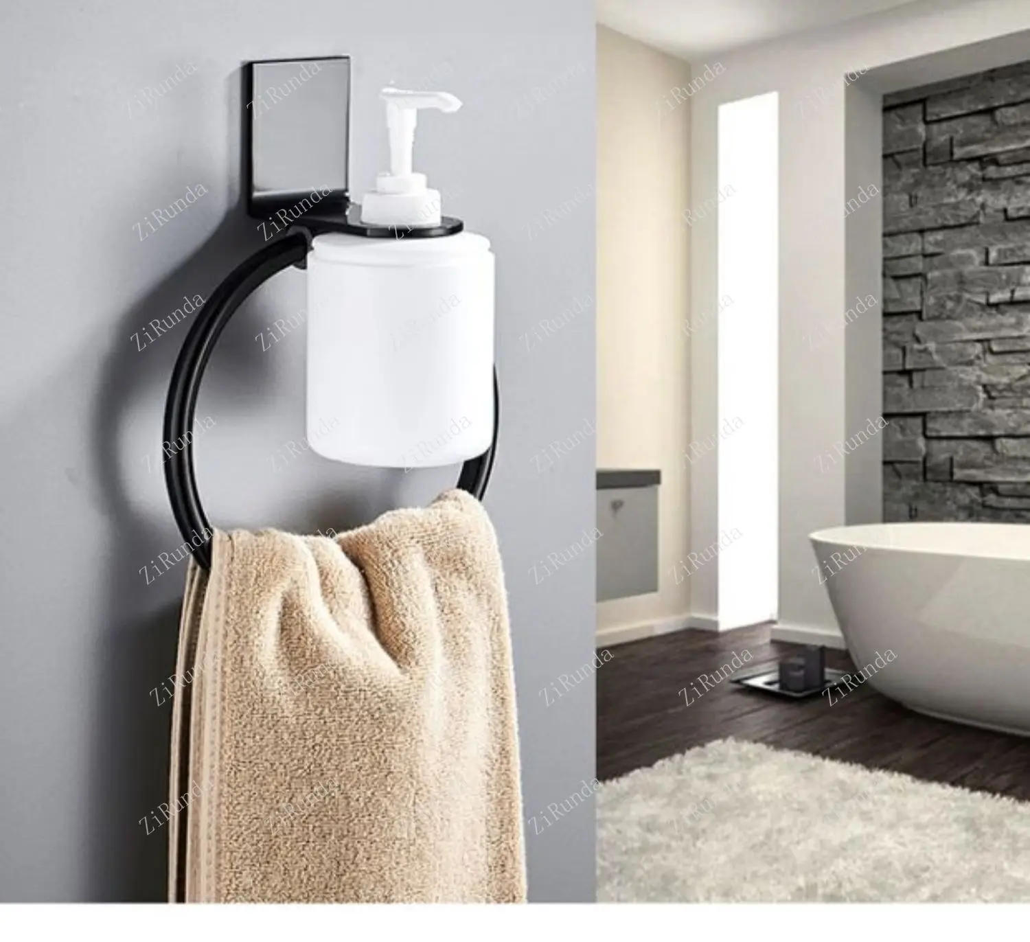 Description Picture 5 of itemBlack Towel Ring Nordic Round Rack Towel Ring Rack Hand Towel Hanging No Punching