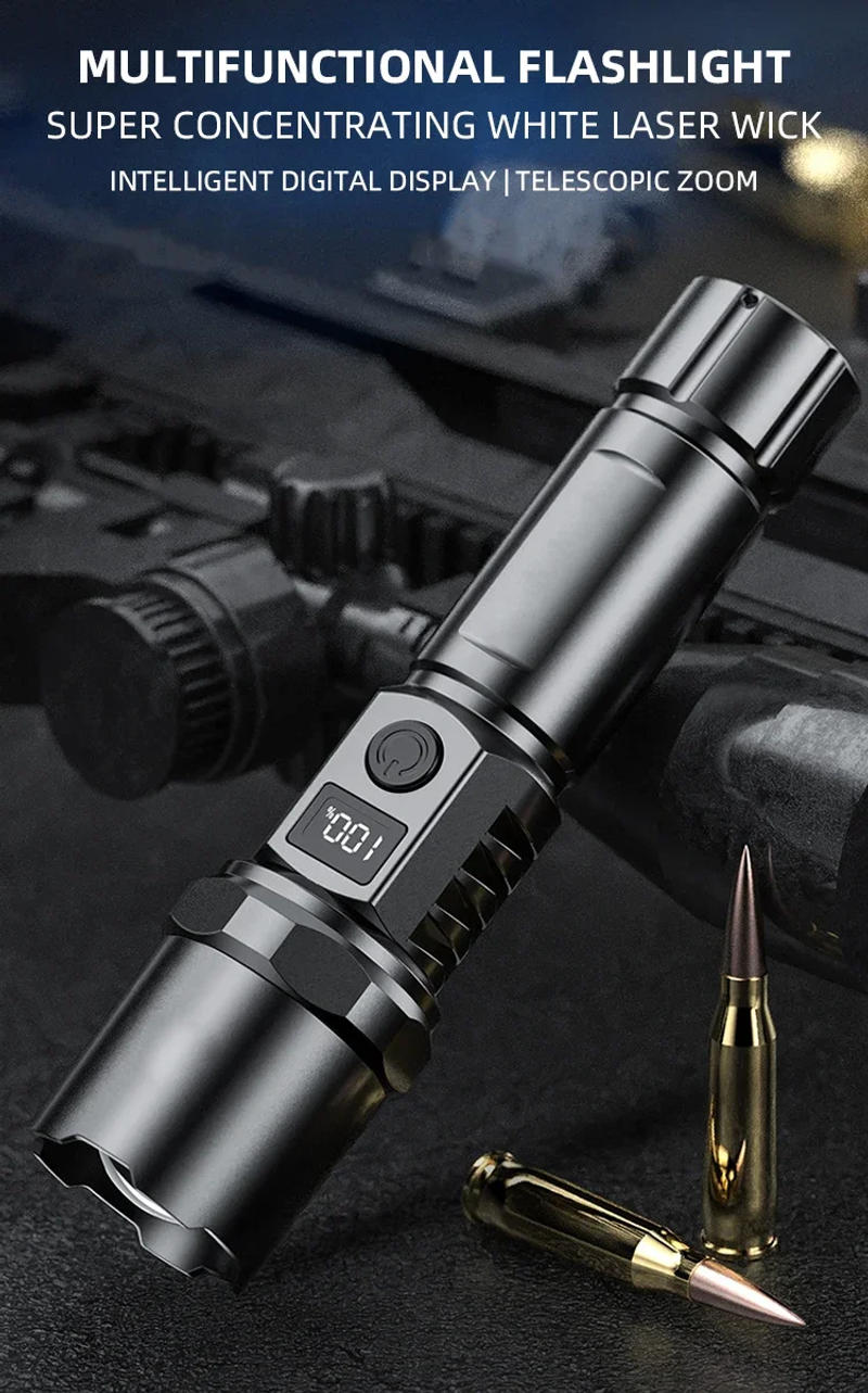 Description Picture 2 of item10000LM High Power LED Flashlight Long-range USB C Rechargeable Flashlight Power Display Zoom Lantern For Outdoor Camping Torch