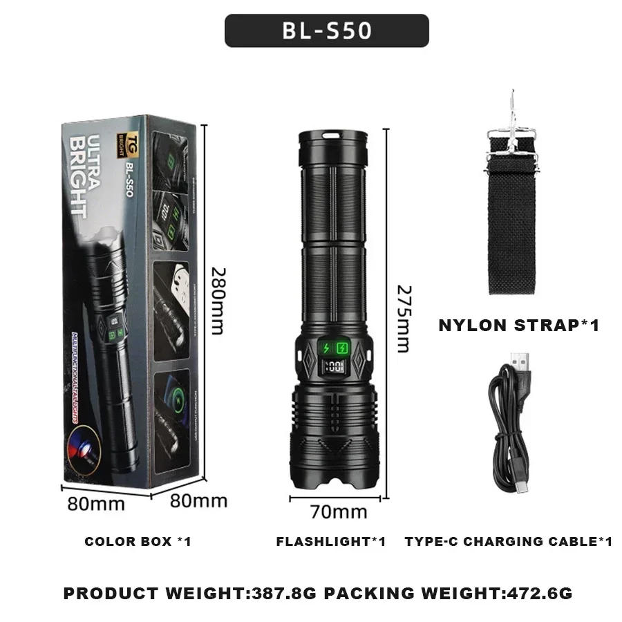 Description Picture 2 of itemHigh Power White Laser Flashlight Super Bright LED Spotlight Long Range Torch Zoom Emergency Outdoor With Battery Indicator