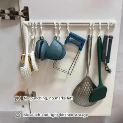 Kitchen Storage Rack Non-perforated shelves Wall Mounted with Movable hook Spoon Holder Organizer Kitchen Utensil Accessories