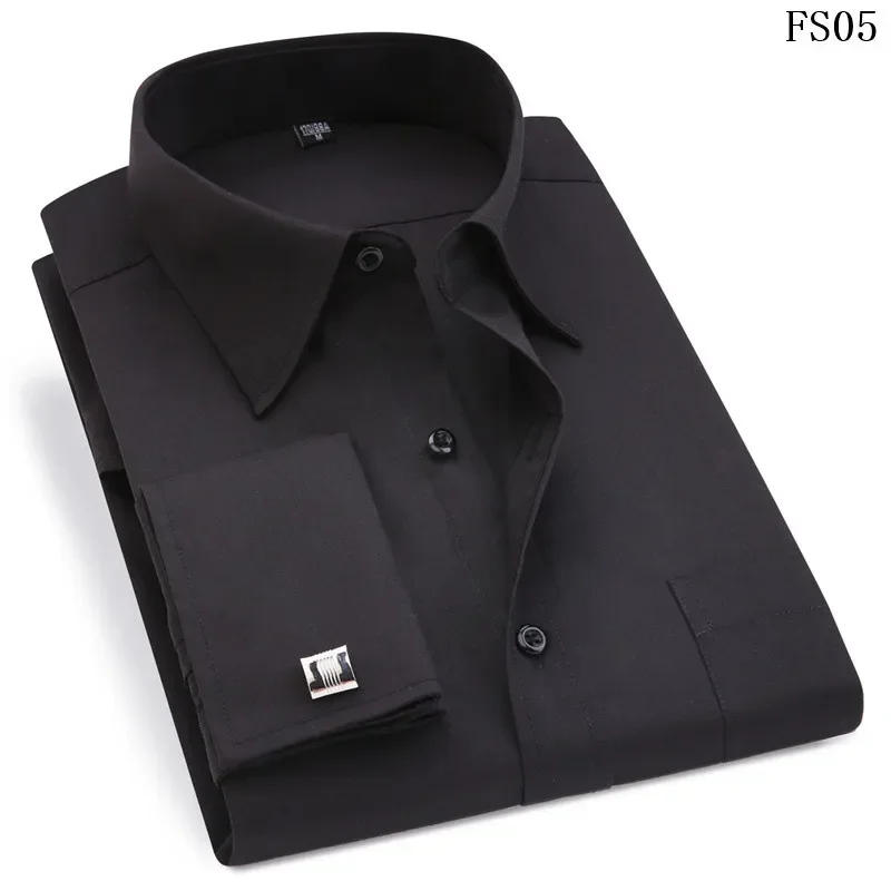Description Picture 6 of itemNew Gentle Formal Mens French Cuff Dress Shirt Men Long Sleeve Solid Striped Style Men's Shirts Cufflink Include Plus Sizet 6XL