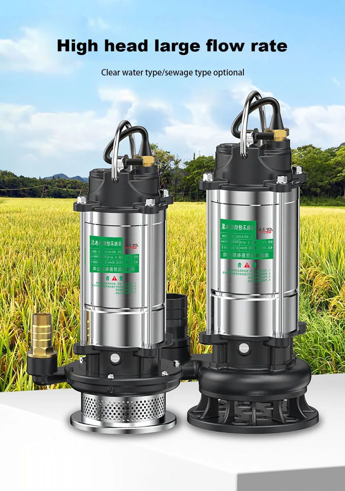 Description Picture 2 of item220V Submersible Pump Agricultural Pumping Garden Tools Drainage Irrigation Self-priming Sewage Pump Stainless Steel Pump