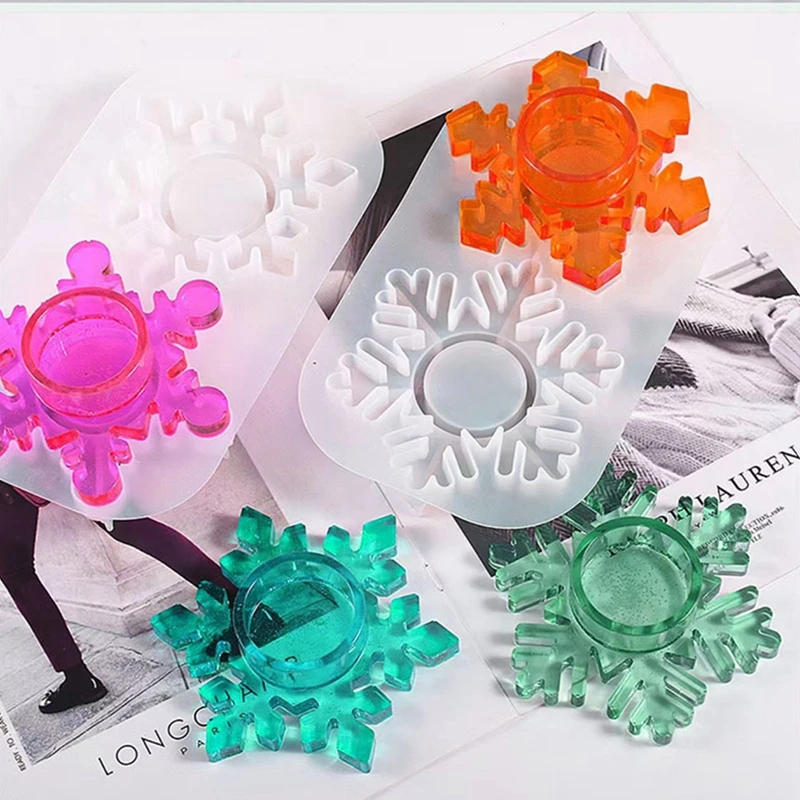 Description Picture 3 of itemDIY Resin Silicone Mold Christmas Snowflakes Candle Holder Plaster Molds Scented Tealight Lamp Holder 2 Holes Concrete Mold
