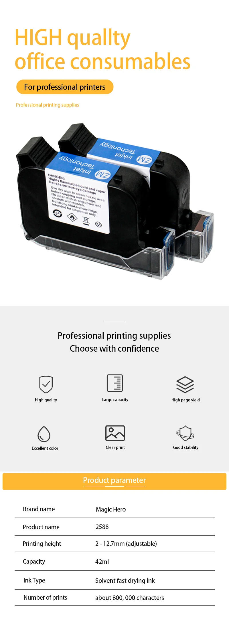 Description Picture 2 of item2588 2588M Compatible Handheld Printer Ink Cartridge Print Height 12.7mm Inkjet TIJ Printer Fast Dry Eco Solvent Ink Cartridge