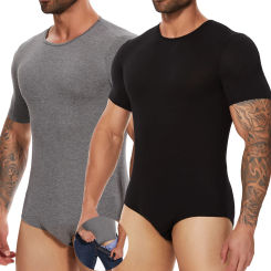 Mens Short Sleeve Full Body Shaper Bodysuit Tummy Control Romper Pajamas Waist Trainer Slimming Shapewear Underwear Undershirts